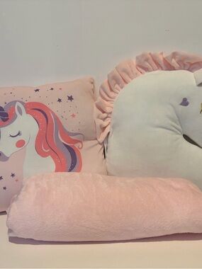 Plush Pink Unicorn Kids Pillow Set - Soft Decorative Cushions